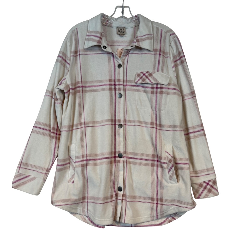 Como Vintage Women Windchime Plaid Fleece Shirt Jacket Shacket •L• Layering Fall